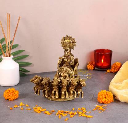 DHARMA HOME & DÉCOR Brass Surya RATH | Lord Surya DEV RATH Chariot Surya BHAGWAN Decorative Showpiece  -  14.98 cm