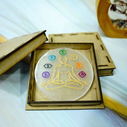 Namh Vastuu Selenite Charging Plate for Crystal with Wodden Box Crystal for Cleansing Decorative Showpiece  -  2 cm