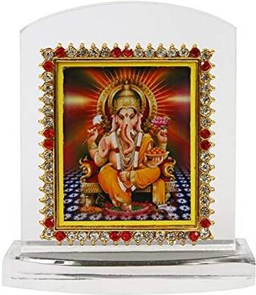 Bismaadh Ganesh Ji Heavy Acrylic Religious Idol For Car Dashboard,Office Decorative Showpiece  -  8.5 cm