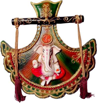 Megifting Traditional Fan Shaped Ganesha Wall Hanging Size Medium (GRN) Decorative Showpiece  -  36 cm