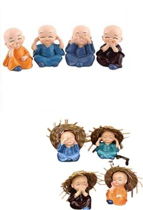 The Startup Bazaar Showpiece Combo Pack Hut baby monk and Without hut monkset of 4 Decorative Showpiece  -  6 cm