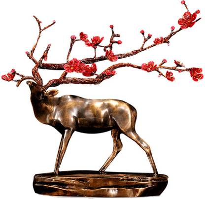 BNF Stag Deer Ornament Brass Sculpture Home Office Decoration Animal Art Gifts Decorative Showpiece  -  12 cm