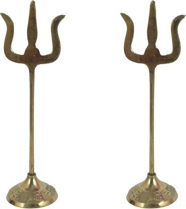 Real Craft Brass Trident Trishul Trisulam on Stand for Temple, Puja Ghar,7.5 Inch,Set of 2 Decorative Showpiece  -  19 cm