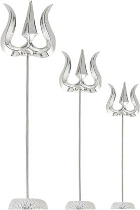 Dhruvs Collection 925 Pure Silver Combo of 3 Trishul (Trident) with Stand for Home Pooja and Car Decorative Showpiece  -  9.4 cm