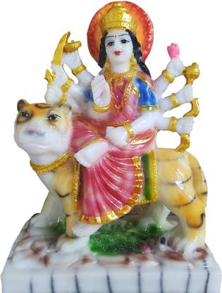 krishnagallery1 Sherawali Mata Statue Murti Marble Finish Durg ma Statue , Duga Mata ( For Home Temple Poojan Use , Office Temple Poojan Use , Gifted use Item statue ) Decorative Showpiece  -  17 cm