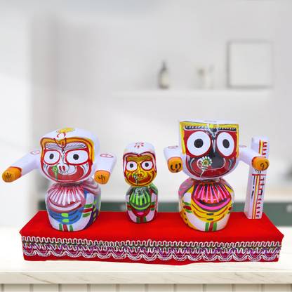 Jagannath World Lord Jagannath, Balabhadra, Subhadra, Sudarshan Wooden Stand Decorative Showpiece  -  12 cm