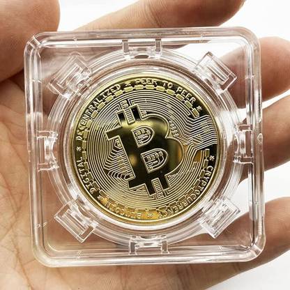 Craftbia Bitcoin Coin In Square Acrylic Spinner Box (Bitcoin Gold) Decorative Showpiece  -  6 cm