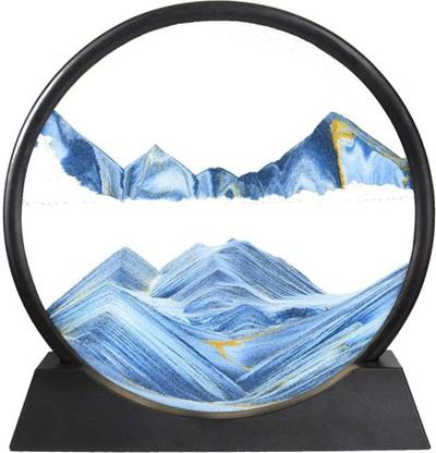 Awaas Decor Moving Sand Art Glass 3D TableTop Sandscape in Motion Display Frame-7" Blue Decorative Showpiece  -  27 cm