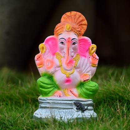 Dalvkot Eco Friendly Multicolor Ganesh Idol for Ganesha Chaturthi Decorative Showpiece  -  8 cm