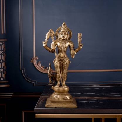 jy Kartikeya ( Murugan ) God Idol | Brass | Yellow Colour - 32 cm Decorative Showpiece  -  32 cm
