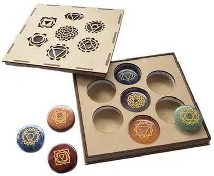 EXCEL 7 Pcs Seven Chakra Round Shape Stone Set with Engraved Chakra Symbol for Crystal Holistic Chakra Balancing Reiki Healing Gemstone Kit Size 25-30 mm Decorative Showpiece  -  4 cm