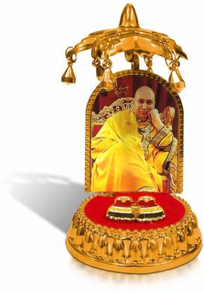 Adhvik Jai Guruji Swarop Photo/Picture with Charan Paduka and Umbrella Chhatra God Idol Decorative Showpiece  -  11 cm