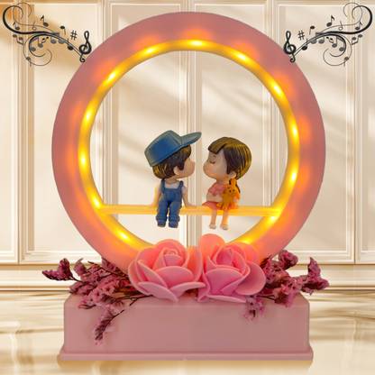 BLISSFUL Cute Love Couple, Light & Musical Gift for Valentines Day, Wedding, Anniversary Decorative Showpiece  -  18 cm