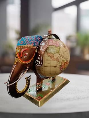 konst konst Handcrafted Iron Elephant Globe Decorative Showpiece  -  20.32 cm