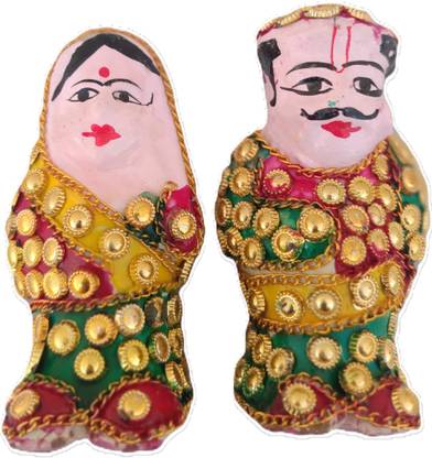 Mncollection Beautiful home decor couple statue/ Seth-Sethani for Gangaur Decorative Showpiece  -  9 cm