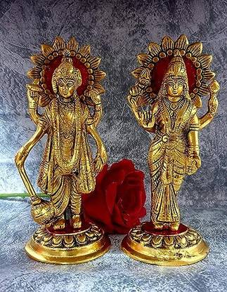 welno international Laxmi Narayan Metal Statue,Laxmi Murti for Pooja, Lord Vishnu Statue Decorative Showpiece  -  18 cm