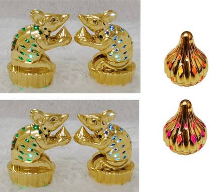 MacYess 4 PCS LED Mushak with 2 PCS LED Modak for Ganpati Decorations Decorative Showpiece  -  11 cm