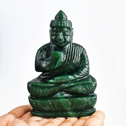 SS Murti Natural Green Jade Crystal Buddha Statue 150-200 Grams Decorative Showpiece  -  8 cm