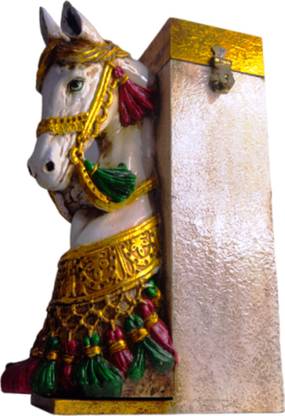 Horse Bottle Holder, White and Gold, Traditional Design with Tassels 40 cm Handicraft & Artifact Showpiece