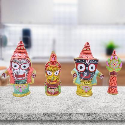 Real Craft Traditional Brass Lord Jagannath, Balaram, Subhadra & Sudarshana Statues Decorative Showpiece  -  16 cm