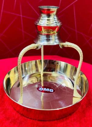 BRASSOMG SHIVLING STAND/TIPAI WITH ABHISHEK LOTIAND PLATE Decorative Showpiece  -  12 cm