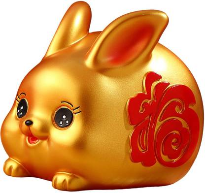 BNF Chinese Style Lucky Rabbit Money Bank Bunny Figurines Statue Collectible Aureate Decorative Showpiece  -  10 cm