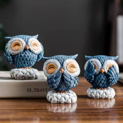 Shagun decorate GANDHI OWL SET OF 3 Decorative Showpiece  -  10 cm