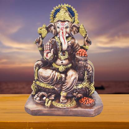 Real Craft Ganpati Bappa at Home - Artisan-Crafted Shree Ganesh Idol Decorative Showpiece  -  15 cm