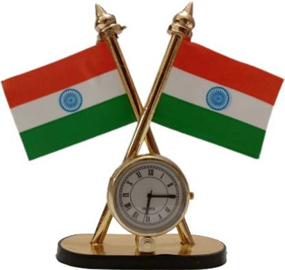 BRASS BLESSING National Emblem Ashok STAMBH Chakra with Flag and CLOCK Home Office Desk (2440) Rectangle Outdoor Flag