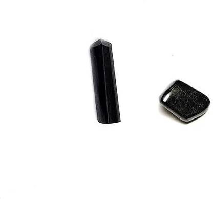 AIR9999 Set of Black Tourmaline 30 Mm Pencil and Tumble for Reiki Healing & Grid Making Decorative Showpiece  -  3 cm