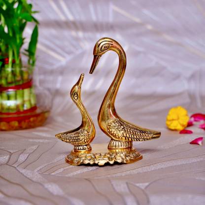 sanratan Golden Duck Showpiece for Home Decor - Metal Love Birds Couple Statue Decorative Showpiece  -  13 cm