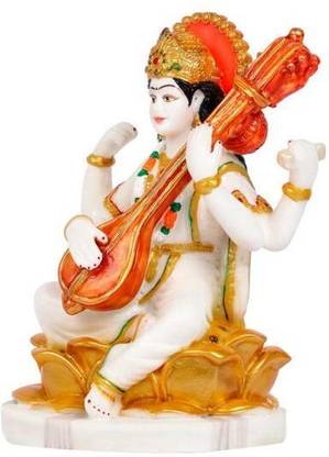 krishnagallery1 WG Saraswati Mata Murti Special Marbel look Shining Statue Decorative Showpiece  -  23 cm
