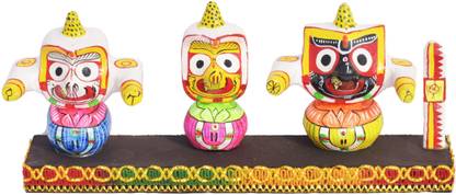 Real Craft Idol of Lord iskcon jagannath Balabhadra Balaram Maa Subhadra Chaturthi Murti Sudarshan Chakra and Singhasan Decorative Showpiece  -  11 cm