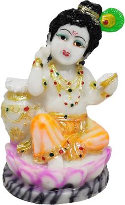 G LOOKS Baal Gopal Makhan Chore Marble Dust Idol/ Krishna Statue (Multicolor) 6 Inch Decorative Showpiece  -  15 cm