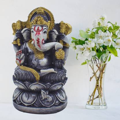 DIVINEDECOR Hand-Painted Ganpati Bappa Murti with Blessing Hands Decorative Showpiece  -  10 cm