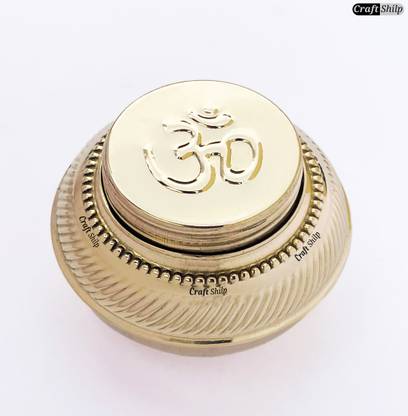 Craft Shilp Om Stamp Pure Brass Sindoor Dibbi Kumkum Box, Sindoor Dani (2.5 inch) Decorative Showpiece  -  4 cm