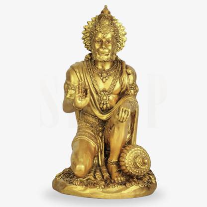 Theshilp Blessing God Hanuman Antique Gold, 19cm for Pooja Ghar & Office Desk Decorative Showpiece  -  19 cm