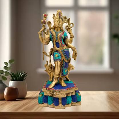 BrassAura Brass Ardh Nareshwar Stone work Statue home Décor 9.9 Kg Decorative Showpiece  -  46 cm
