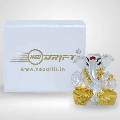 Neodrift Ganesh Idol for Car Dashboard (Real 24kt & 999 Silver Plated) Decorative Showpiece  -  5 cm