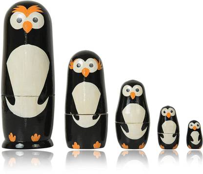 Trisha Wooden Russian Nesting Dolls Penguin Set for Kids-set of 5 डेकोरेटिव शोपीस  -  6 cm