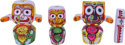 Real Craft Neem Sculptures: Complete Jagannath Puri Temple Set Decorative Showpiece  -  10 cm