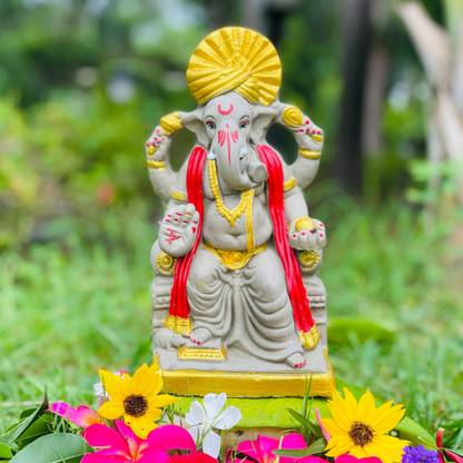 RustiClay Eco-Friendly Ganesha Idol (Lalbaugcha Raja) for Ganpati Visarjan Decorative Showpiece  -  23 cm
