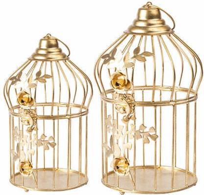 AKCOLLECTION Decorative Bird Cage T-Light stand | Metal Candle holder Home decoration (Gold) Decorative Showpiece  -  36 cm