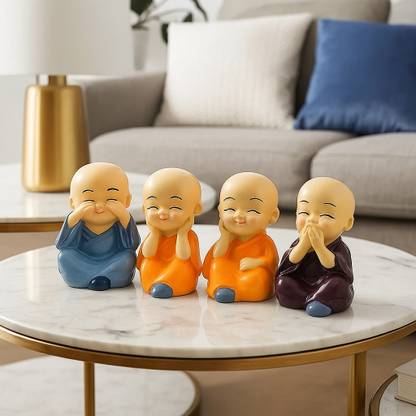 SR JAANVI COLLECTION Cute Little Baby Monk Buddha Set of 4 Decorative Showpiece  -  5 cm