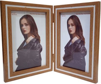Purpledip Wooden Couple Photo Frame Foldable Double Picture Holder For Two Pics Decorative Showpiece  -  1 cm