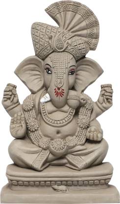KSI Eco-Friendly 9.8 Inch Ekdant Dagdusheth Ganesh | Water Soluble Pagri Idol Decorative Showpiece  -  22 cm