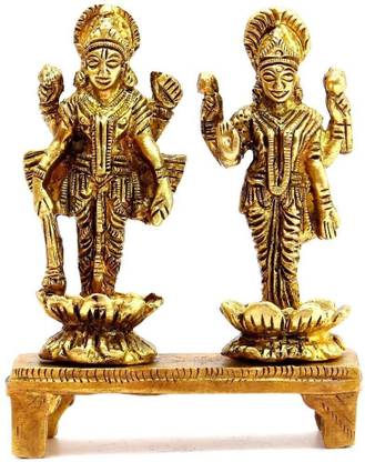 Craftcart Lakshmi Narayan (Vishnu-Lakshmi) Brass Idol डेकोरेटिव शोपीस  -  8.5 cm