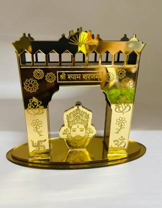 DLC 3D Golden Acrylic Khatushyam Ji Toran Dwar For Home Temple And Car Dashboard Decorative Showpiece  -  12 cm