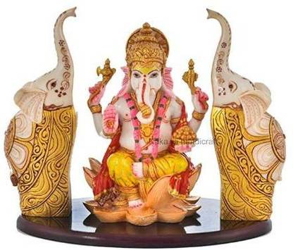 shri balaji craft Marble Dust Handmade Ganesh Ji With Elephant Statue I Unique Ganpati Idol Decorative Showpiece  -  25 cm