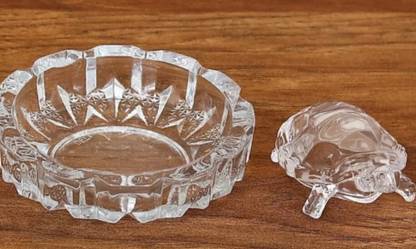 NEW VINAYAK COLLECTION Crystal tortoise and crystal glass plate , feng shui kachua idol with plate,feng shui decorative item,feng shui home decor item, feng shui idols and figurines,best idol for pooja needs Decorative Showpiece - 14 cm